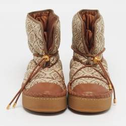 Pre Owned حذاء ثلجي من توري برش جلد ونسيج جيكارد بني/بيج بنقشة حرف T مقاس 41 