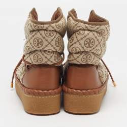 Pre Owned حذاء ثلجي من توري برش جلد ونسيج جيكارد بني/بيج بنقشة حرف T مقاس 41 