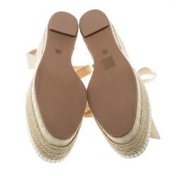 Pre Owned Tory Burch Beige Leather Dandy Ankle Wrap Espadrille Wedge Sandals Size 40
