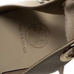 Pre Owned Tory Burch Beige Leather Dandy Ankle Wrap Espadrille Wedge Sandals Size 40