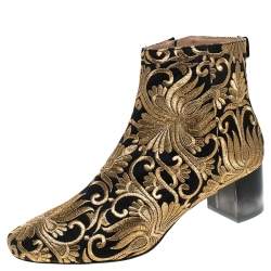 Pre Owned Tory Burch Black/Gold Embroidered Carlotta Booties Size 40