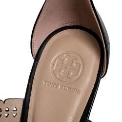 مملوكة مسبقًا Tory Burch Black Cutout Leather Perf Gladiator Wedge Ankle Strap Sandals Size 39