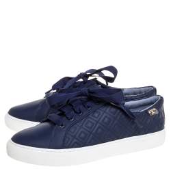 Pre Owned Tory Burch Blue Quilted Leather Marion Low Top Sneakers Size 39