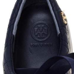 Pre Owned Tory Burch Blue Quilted Leather Marion Low Top Sneakers Size 39