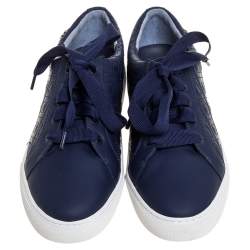 Pre Owned Tory Burch Blue Quilted Leather Marion Low Top Sneakers Size 39