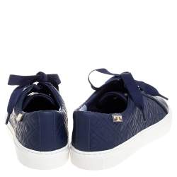 Pre Owned Tory Burch Blue Quilted Leather Marion Low Top Sneakers Size 39