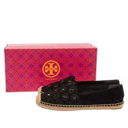 Pre Owned حذاء فلات إسبادريل توري برش سليب أون مزخرف ياسمين جلد سويدي أسود مقاس 38.5