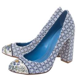 Pre Owned حذاء كعب عالي توري برش أثيل كانفاس مطبوع أزرق مقاس 35.5