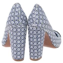 Pre Owned حذاء كعب عالي توري برش أثيل كانفاس مطبوع أزرق مقاس 35.5