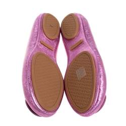 Pre Owned Tory Burch Metallic Pink Leather Minnie Travel Ballet Flats Size 40