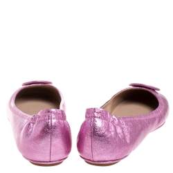 Pre Owned Tory Burch Metallic Pink Leather Minnie Travel Ballet Flats Size 40