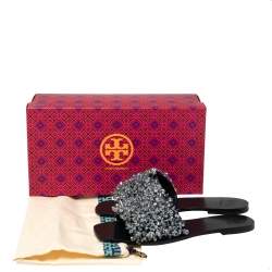 Pre Owned Tory Burch Blue Satin Logan Slide Sandals Size 40