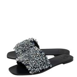 Pre Owned Tory Burch Blue Satin Logan Slide Sandals Size 40