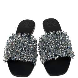 Pre Owned Tory Burch Blue Satin Logan Slide Sandals Size 40