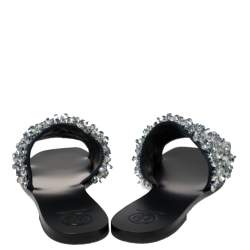 Pre Owned Tory Burch Blue Satin Logan Slide Sandals Size 40