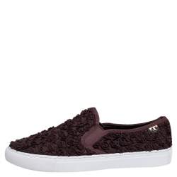 Pre Owned Tory Burch Brown Rosette Slip On Sneakers Size 40