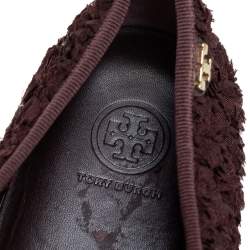 Pre Owned Tory Burch Brown Rosette Slip On Sneakers Size 40
