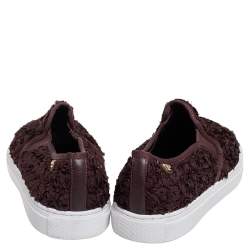 Pre Owned Tory Burch Brown Rosette Slip On Sneakers Size 40