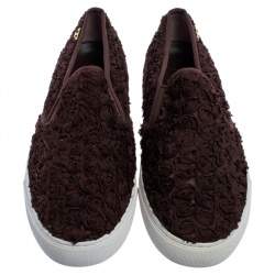 Pre Owned Tory Burch Brown Rosette Slip On Sneakers Size 40