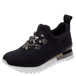 Pre Owned Tory Burch Black Fabric Storm Cloud Crystal Embellished Slip On Sneakers Size 38