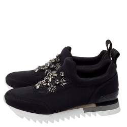 Pre Owned Tory Burch Black Fabric Storm Cloud Crystal Embellished Slip On Sneakers Size 38