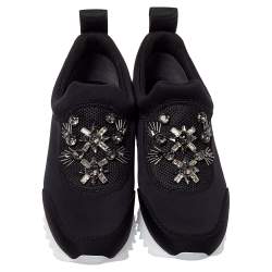 Pre Owned Tory Burch Black Fabric Storm Cloud Crystal Embellished Slip On Sneakers Size 38