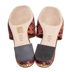 مملوكة مسبقًا Tory Burch Brown Fabric Crystal Embellished Martine Slide Sandals Size 38.5