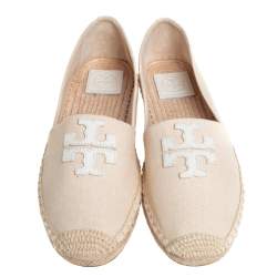 مملوكة مسبقًا Tory Burch Cream Canvas Weston Flat Espadrilles Size 39
