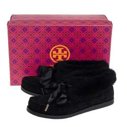 Pre Owned Tory Burch Black Suede and Shearling Aberdeen Sneaker Size 37.5