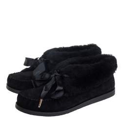 Pre Owned Tory Burch Black Suede and Shearling Aberdeen Sneaker Size 37.5