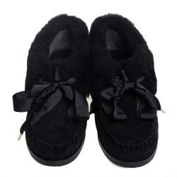 Pre Owned Tory Burch Black Suede and Shearling Aberdeen Sneaker Size 37.5