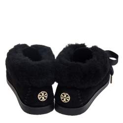 Pre Owned Tory Burch Black Suede and Shearling Aberdeen Sneaker Size 37.5