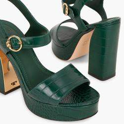 مملوكة مسبقًا Tory Burch Green Leather Martine Platform Sandals Size EU 40