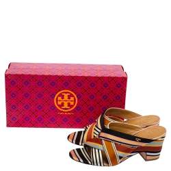 Pre Owned Tory Burch Multicolor Webbing Fabric Stripe Graham Slide Sandals Size 37