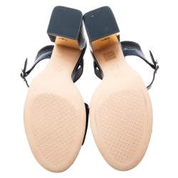 مملوكة مسبقًا Tory Burch Navy Blue Croc Embossed Martine Platform Ankle Strap Sandals Size 41