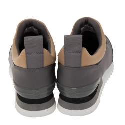 Pre Owned Tory Burch Grey/Brown Fabric Storm Cloud Crystal Embellished Slip On Sneakers Size 40 
