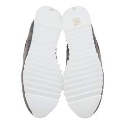 Pre Owned Tory Burch Grey/Brown Fabric Storm Cloud Crystal Embellished Slip On Sneakers Size 40 