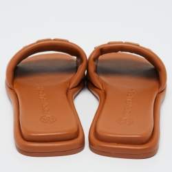 مملوكة مسبقًا Tory Burch Brown Leather Double T Sport Slide Flats Size 36.5