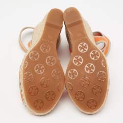 Pre Owned Tory Burch Tri-Color Fabric Adonis Espadrille Wedge Sandals Size 35.5