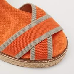 Pre Owned Tory Burch Tri-Color Fabric Adonis Espadrille Wedge Sandals Size 35.5