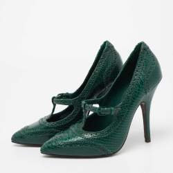 Pre Owned Tory Burch Green Brogue Python Embossed Leather Everly Pumps Size 38.5