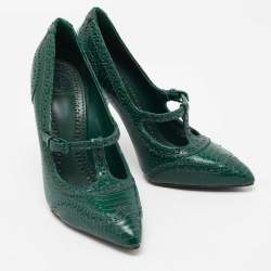 Pre Owned Tory Burch Green Brogue Python Embossed Leather Everly Pumps Size 38.5