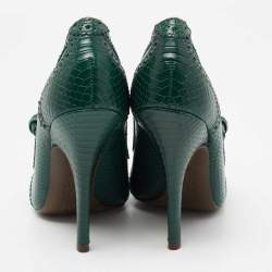 Pre Owned Tory Burch Green Brogue Python Embossed Leather Everly Pumps Size 38.5