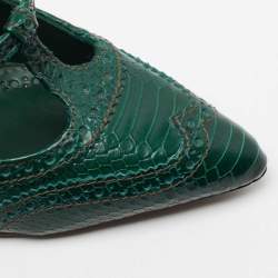 Pre Owned Tory Burch Green Brogue Python Embossed Leather Everly Pumps Size 38.5