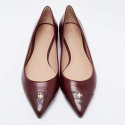 مملوكة مسبقًا حذاء باليرينا فلات توري برش ريفا جلد عنابي مقدمة عنابي مقاس 38