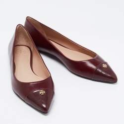 مملوكة مسبقًا حذاء باليرينا فلات توري برش ريفا جلد عنابي مقدمة عنابي مقاس 38