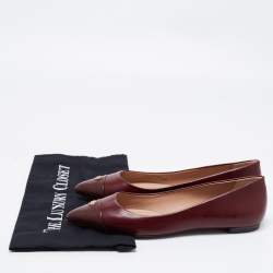 مملوكة مسبقًا حذاء باليرينا فلات توري برش ريفا جلد عنابي مقدمة عنابي مقاس 38