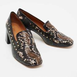 Pre Owned Tory Burch Multicolor Python Embossed Leather Studded Block Heel Loafer Pumps Size 39.5