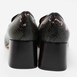 Pre Owned Tory Burch Multicolor Python Embossed Leather Studded Block Heel Loafer Pumps Size 39.5