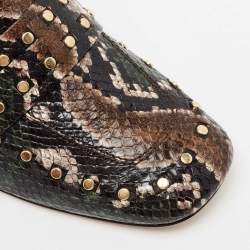 Pre Owned Tory Burch Multicolor Python Embossed Leather Studded Block Heel Loafer Pumps Size 39.5